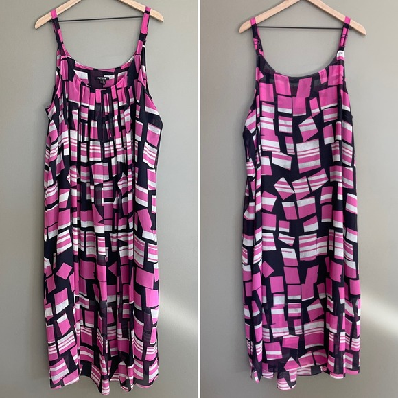 Nic + Zoe Block Party Dress Maxi Midi Pink Black Grey Geometric Print Flowy 2X - Picture 6 of 16